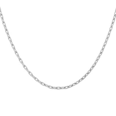 Delicate silver thin chain necklace with small interlocking links and lobster clasp, shown on neutral background