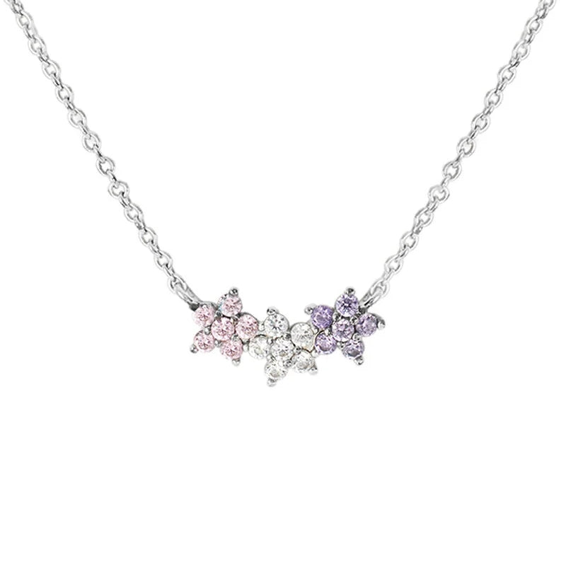 Stroili Silver Floral Necklace: delicate silver necklace with flower-shaped pink