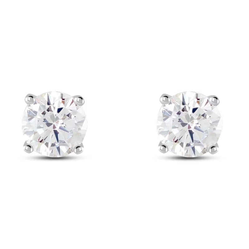 Stroili Silver Stud Earrings: close-up of silver stud earrings with round clear gemstones in four-prong settings