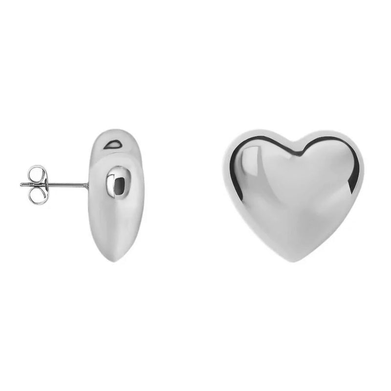 Stroili Steel Heart Drop Earrings: white steel heart drop earrings with butterfly backs